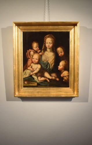 Antiquités - Madone avec l'Enfant et Anges (Charité) Renaissance Italienne